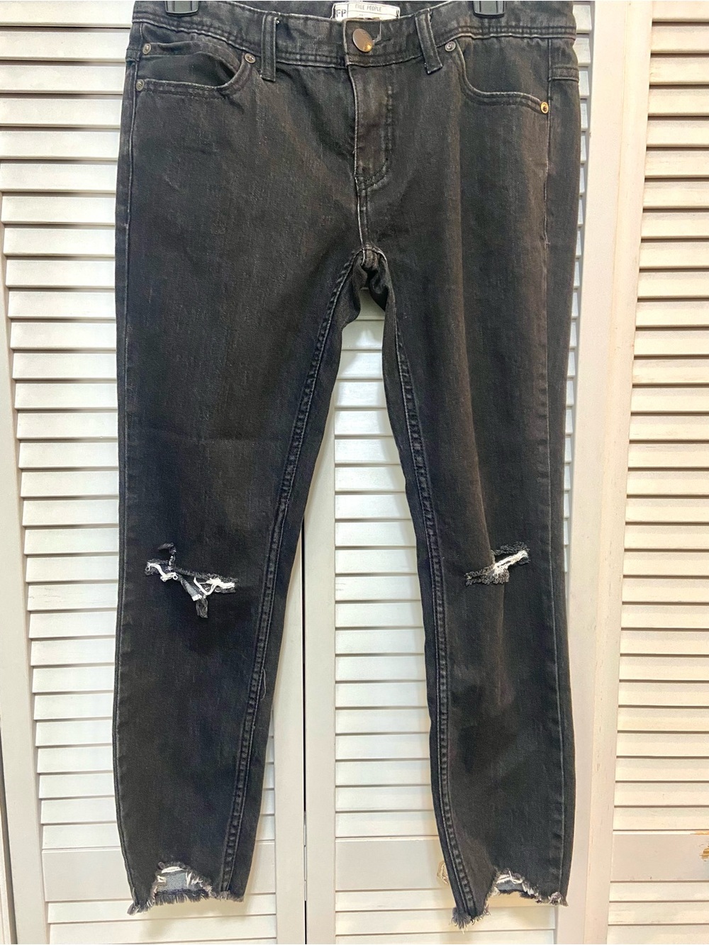 Free People Black Distressed Skinny Jeans